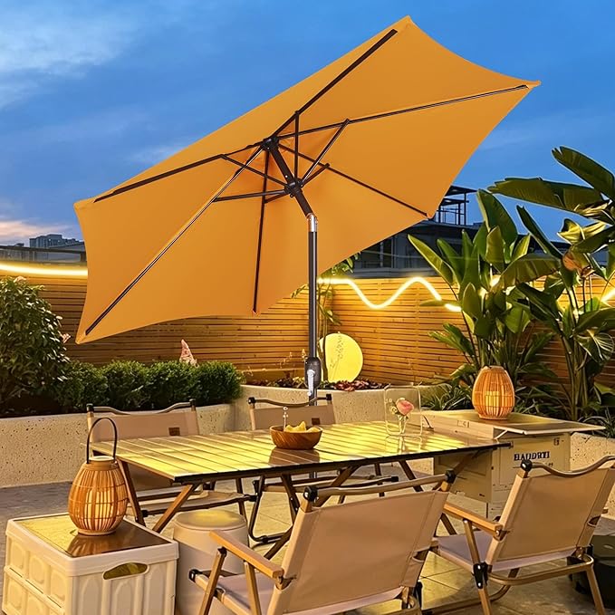 Blissun 7.5 ft Patio Umbrella, Yard Umbrella, Outdoor Market Umbrella with Push Button Tilt Crank, Golden Yellow