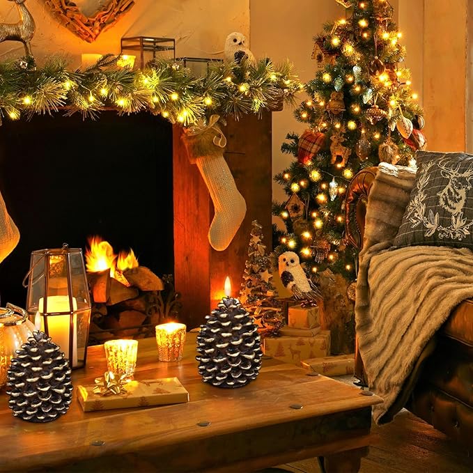 Wondise Flameless Candles with Timer, Battery Operated Flickering 3D Wick Real Wax Pine Cone Candles for Christmas Indoor Decoration, Set of 2, Brown(D3.5 x H6 Inch)