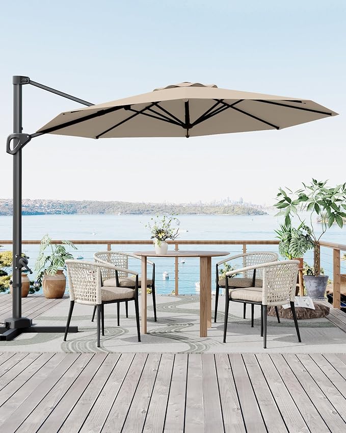 GarveeLife 10FT Patio Umbrella Outdoor Large Cantilever Umbrella Market Sun Shade Windproof Offset Umbrella with 360-Degree Rotation for Garden Deck Pool Patio
