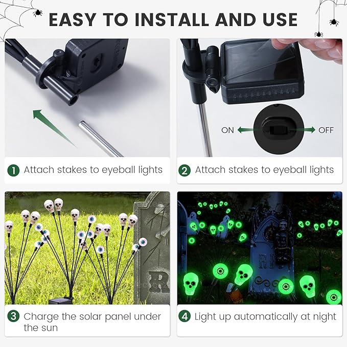 FENSAN Solar Lights Outdoor,Halloween Decorations Outdoor, Scary Eyeball Lights,4PACKS 32LED,IP65 Waterproof,Halloween Decor for Garden/Yard/Patio/Lawn/Pathway(Green)