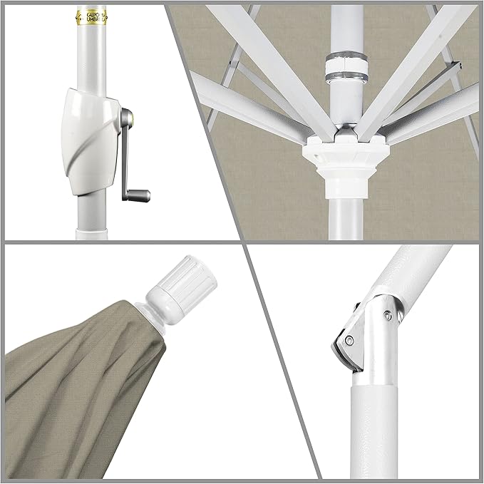 California Umbrella 9' Round Aluminum Market Umbrella, Crank Lift, Push Button Tilt, White Pole, Cilantro