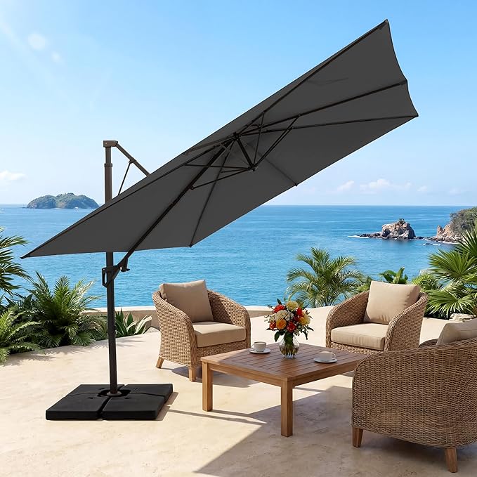 JEAREY 12ft 2-Tier Cantilever Patio Umbrella, Large Square Outdoor Offset Umbrella with Double Top Vent and 360-degree Rotation for Garden, Deck, Pool, Patio,Gray