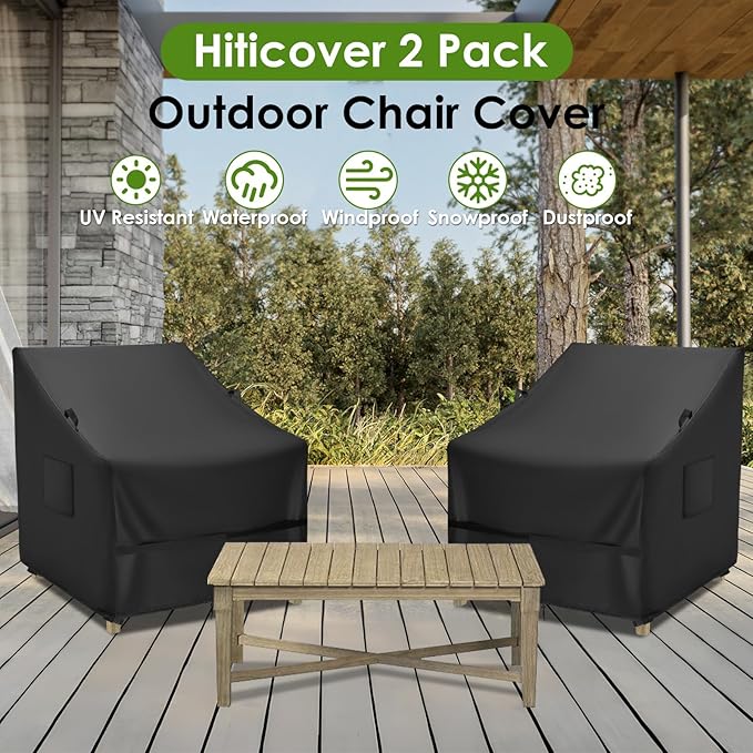 Outdoor Patio Chair Covers, 2 Pack Waterproof Lawn Chairs Covers for Outdoor Furniture, Outside Seat Chair Cover for Winter - 28 x 26 x 30 Inch