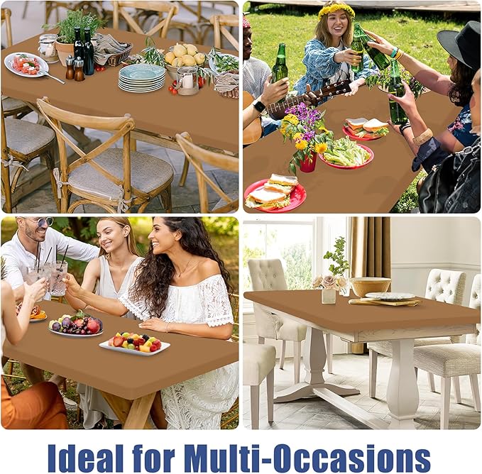 Moosfor Spandex 6 Foot Rectangle Table Cloth 2 Pack, Elastic Fitted Tablecloths for Picnic, Stretch Washable Patio Table Cover for Outdoor, Camping, Banquet and Parties(Brown, 30"x72")