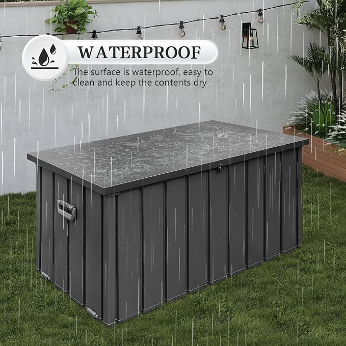 Domi 160Gallon Deck Box, Metal Outdoor Storage Box with Lock Wheels, Waterproof Outside Storage Box for Patio Cushions