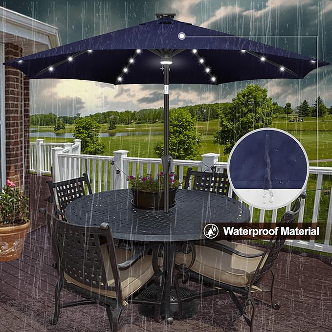 FLAME&SHADE 9 FT outdoor umbrella with 40LED lights, solar light patio umbrella with Centre Surround Light, Table Market Umbrella Outdoor Patiofor Deck, Pool, Backyard, Garden (Navy Blue)