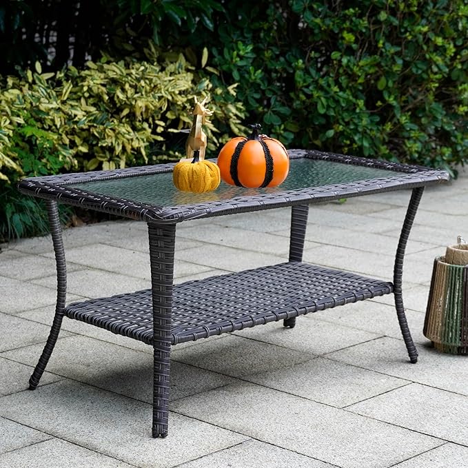 7-Piece Outdoor Patio Conversation Set with Storage Table, All Weather Wicker Rattan Conversation Set with Ottomans, Outdoor Sectional Swivel Rocking Chair for Patio, Porch,Red