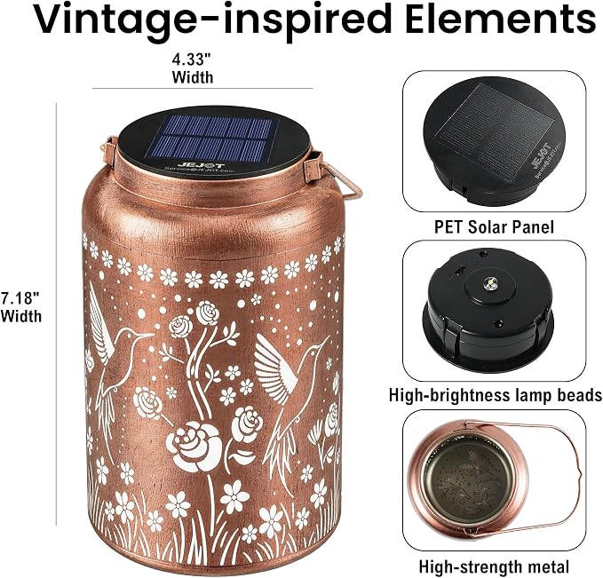 JEJOT Hummingbird Solar Lanterns Outdoor Waterproof,Birthday Gift for Women | Gifts for Mom Grandma, Metal Hanging Solar Light for Yard Garden Porch Landscape Deconration-2Pack