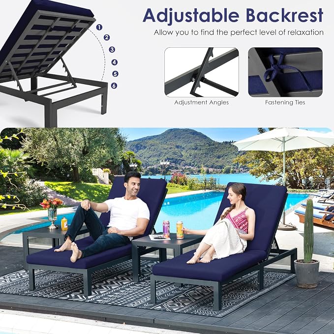RADIATA 11 Piece Large Modern Aluminum Patio Furniture Set, Fade Resistant Modular Outdoor Conversation Set with Lounge & Fire Pit Table, 500 lbs Durable Modular Sectional Sofa for Garden, Navy Blue