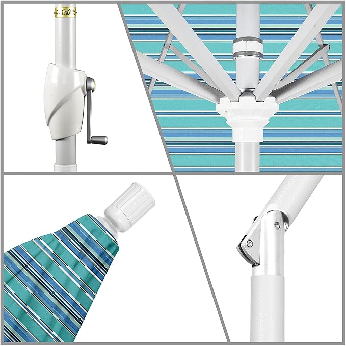 California Umbrella 9' Round Aluminum Market Umbrella, Crank Lift, Push Button Tilt, White Pole, Cilantro