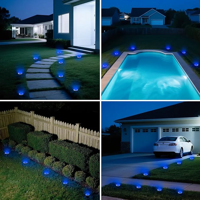 vighep Mini Solar Ground Lights, 12 Pack Solar Lights Outdoor Waterproof, Upgraded LED Flat Landscape Lighting for Outside Pathway Garden Patio Yard Driveway,Blue