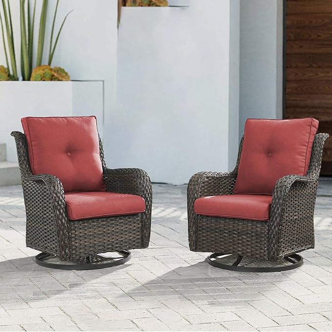 Rilyson Patio Chairs Wicker Outdoor Chair - 4 Piece Rattan Swivel Rocking Chairs Set Patio Glider Rocker Chair for Porch Deck Garden Backyard(Brown/Red)