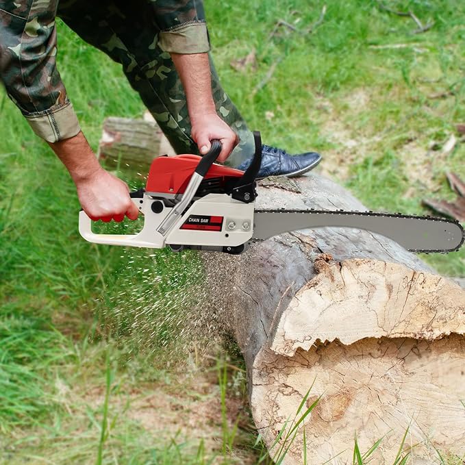 Gas Chainsaw 20 Inch, Gas Powered Chainsaw with 52cc 2-Cycle Single Cylinder Engine, Petrol Handheld Cordless Chain Saw with Air-cooled Syestem for Tree Cutting Wood Branch
