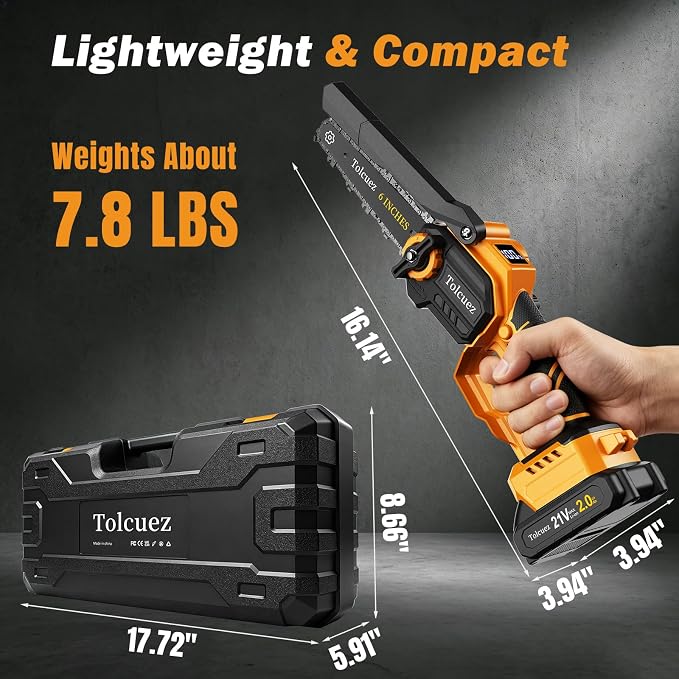 2 in 1 Mini Chainsaw Cordless,6 Inch & 8 Inch Electric Chainsaw with Digital Display,Brushless Motor Battery Powered Chainsaw,Handheld Saw for Tree Branches and Garden Cutting