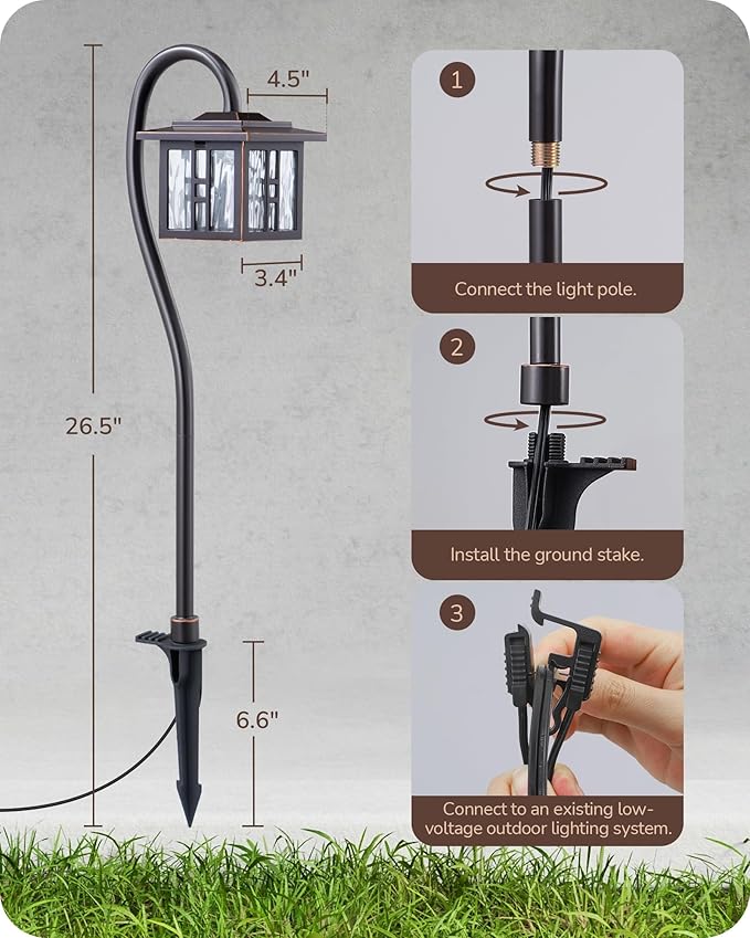 EDISHINE Low Voltage Landscape Lighting, 3W 185LM Oil-Rubbed Bronze Outdoor Landscape Path Lights for Garden Driveway, Die-Cast Aluminum, 50,000H Integrated LED, 4-Pack