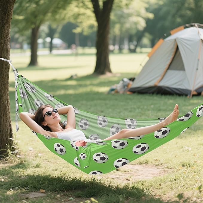 Camping Hammock Outdoor Hammocks for Outside Football Green 1 Beach Trees Portable Lightweight with Pockets Tree Straps Indoor