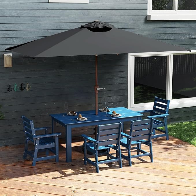 GREENVINES 6.5X10 FT Rectangular-Patio-Umbrella | Outdoor-Table-Umbrellas | 6 Sturdy Steel Ribs | Push Button Tilt & Crank | Waterproof | Market Umbrella | for Pool Backyard Garden Deck | Black