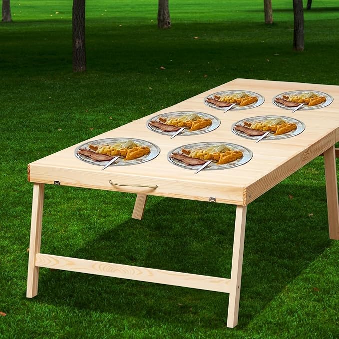 Foldable Boho Wooden Picnic Table, No Assembly Required Portable Outdoor Indoor Low Picnic Table for Floor Seating, Beach, Camping, BBQ, Backyard, 80" x 30", Seats 8–10 People