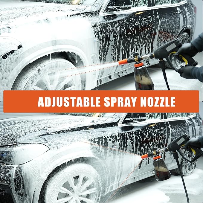 SPTA Foam Cannon (Thicker Snow Foam Technology) with 1/4 Inch Quick Connector for Pressure Washer (Wide Mouth), 34 Oz Bottle (1/4" Quick Connector) with Adjustable Thick Foam+16Oz Car Wash Soap