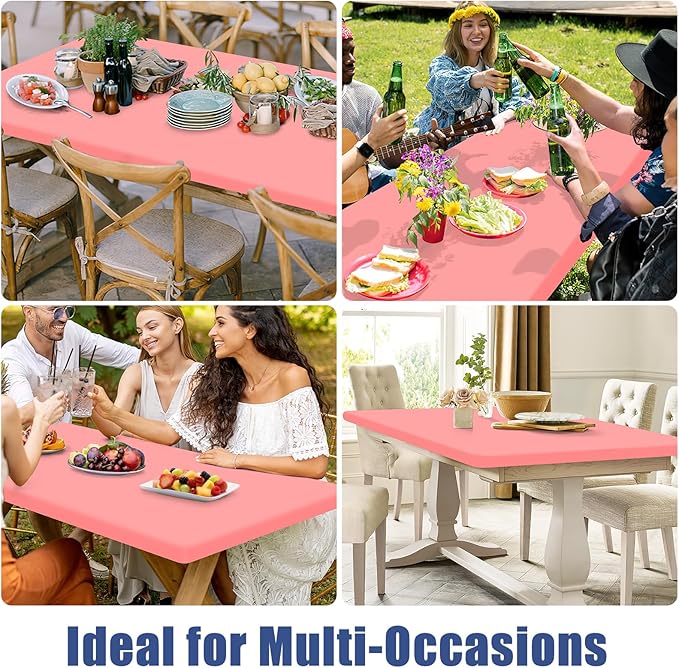 Moosfor Spandex 8 Foot Rectangle Table Cloth 2 Pack, Elastic Fitted Tablecloths for Picnic, Stretch Washable Patio Table Cover for Outdoor, Camping, Banquet and Parties(Coral Red, 30"x96")