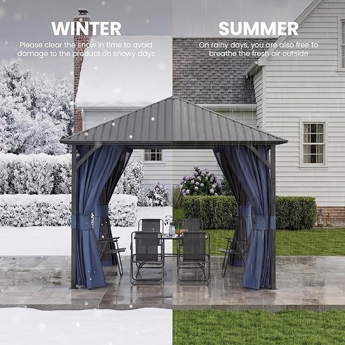UDPATIO 10'x10' Hardtop Gazebo, Outdoor Gazebo with Galvanized Steel Roof, Weather-Resistant Patio Gazebo for Deck, Backyard, Garden, Navy Blue
