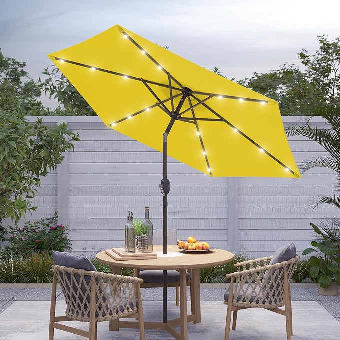 7.5ft Outdoor Umbrella Patio Umbrella with Solar Lights,18 LED Lighted Table Market Outdoor Umbrella, 2-Year-Non-Fading, for Pool, Deck, Garden,Backyard