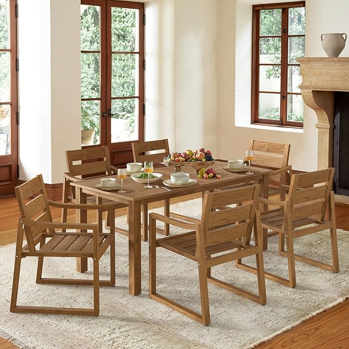Cozyman Patio Table and Chairs Set, HDPS 5-Piece Outdoor Dining Set, Patio Furniture for Deck, Poolside, and Backyard, Teak Color-Oil Printed