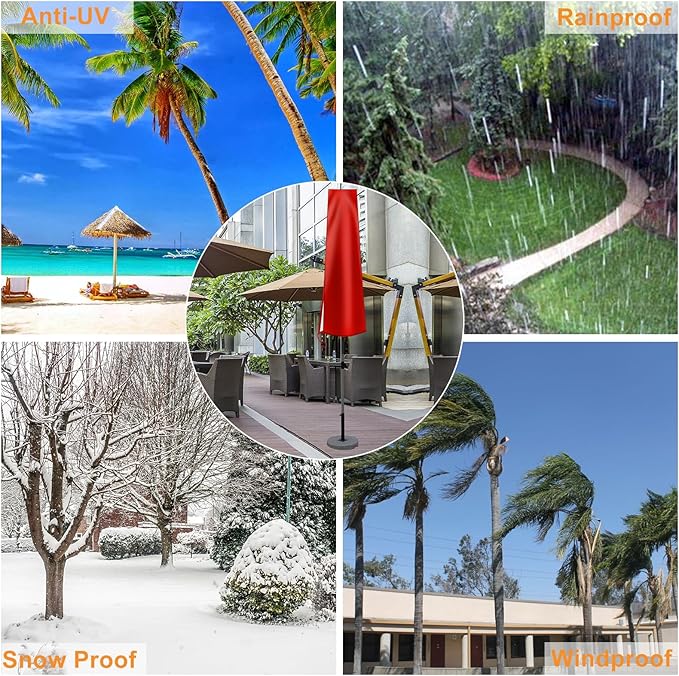 Dafire Patio Umbrella Cover for 7FT to 9FT Patio Umbrellas,1.7m Parasol Covers (Red 420D),Oxford Fabric Waterproof Market Umbrella Cover with Zip,Parasol Covers for Outdoor Umbrellas with Rod