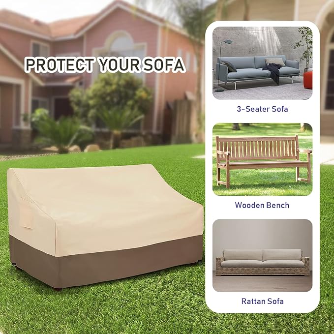 Roastove Heavy Duty Patio Sofa Cover,Waterproof 3-Seater Outdoor Sofa Cover,Lawn Patio Furniture Covers with Air Vent and Handle,79" Wx 37" Dx 35" H,Beige&Brown…