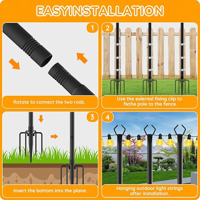 AHRLHR 6 Pack String Light Poles,Poles for Outdoor String lights10 Ft Metal Poles with Fork for Outdoor String Lights,Outdoor Light Poles with Fork,Patio,Deck,Backyard