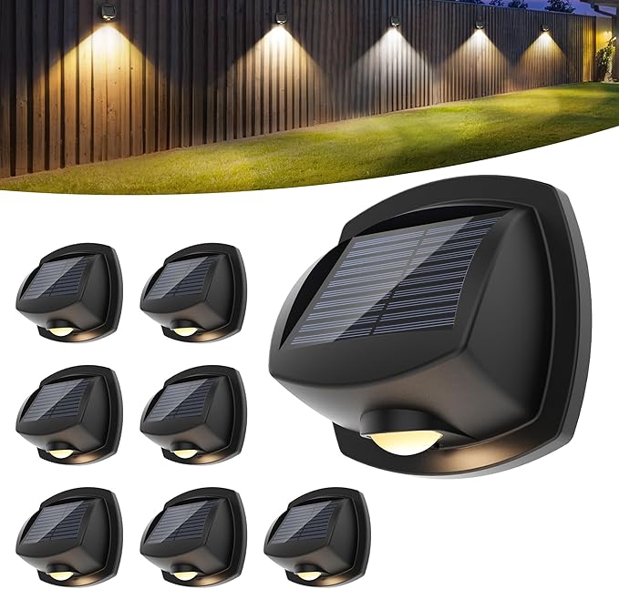 SOLPEX Solar Lights Outdoor Waterproof IP65, Solar Stair Lights Outdoor for Fence, Deck, Step, Dual Color LED 3 Lighting Modes House Wall Light for Porch, Backyard, Fence, Garden Decor-8 Pack