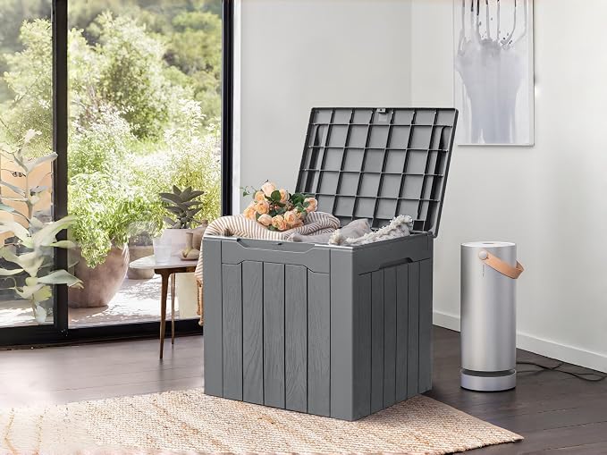 28 Gallon Outdoor Deck Box, Gray Waterproof Resin Storage Box with Lid for Patio, Toy Box Package Delivery