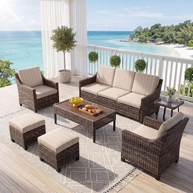Wicker Patio Conversation Set, Outdoor Patio Chair Set with Deep Seating, Wide Armrests & Thick Cushions, All-Weather Outdoor Furniture Set for Patio, Porch, Deck & Backyard
