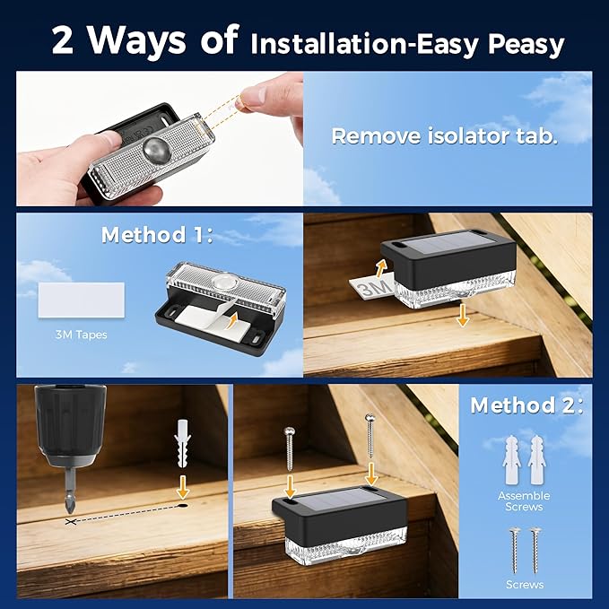 AUDERWIN Solar Deck Lights Outdoor 20 Packs, Solar Powered LED Step Lights Waterproof Outdoor for Deck, Stairs, Step, Fence, Wall, Patio, Yard, Pool and Pathway (Warm White)