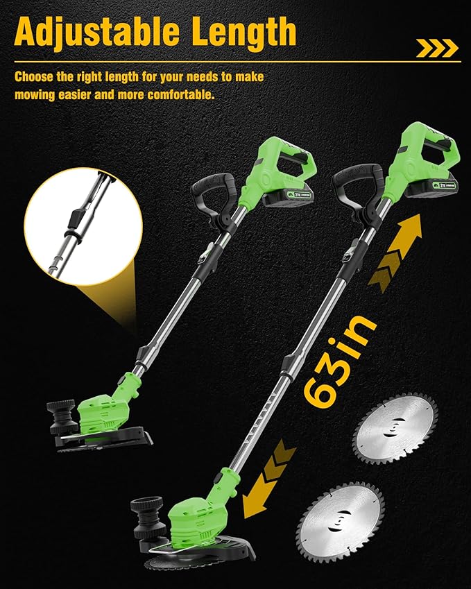 3 in 1 Cordless Weed Wacker, 21V Battery Powered Weed Eater & Brush Cutter, Electric Grass Trimmer/Edger Lawn Tool, 19000RPM Motor, 2 x 2.0Ah Batteries and Charger Included, Eco Friendly Grass Cutter
