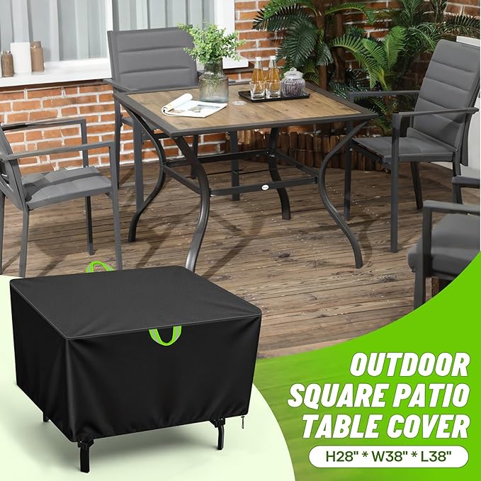 38 Inch Outdoor Table Cover, Square Patio Table Cover, 600D Oxford Heavy Duty Waterproof Furniture Protector for Small Table and Chair Sets, 38"L x 38"W x 28"H