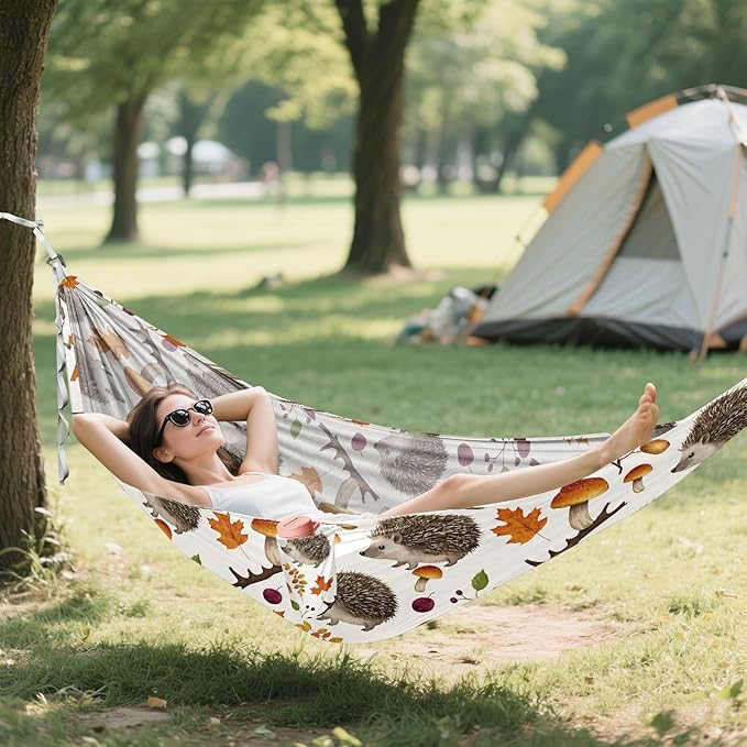 Camping Hammock Outdoor Hammocks for Outside Hedgehog Leaf Mushroom Beach Trees Portable Lightweight with Pockets Tree Straps Indoor Small