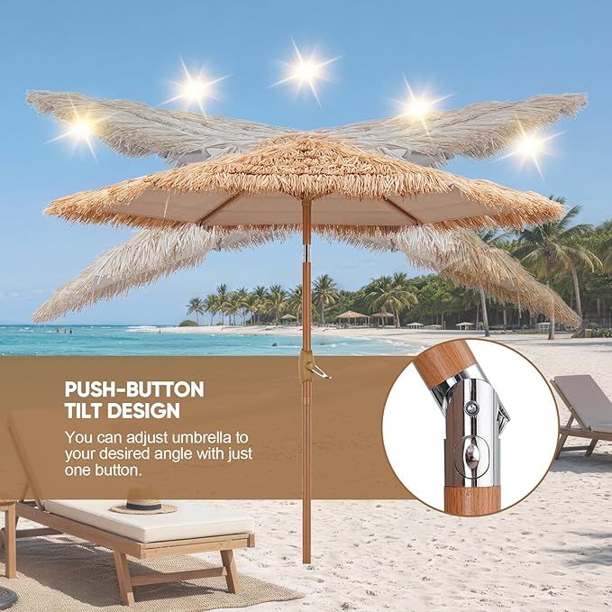 7.5ft Hula Thatched Tiki Umbrella,Hawaiian Style Beach Umbrella