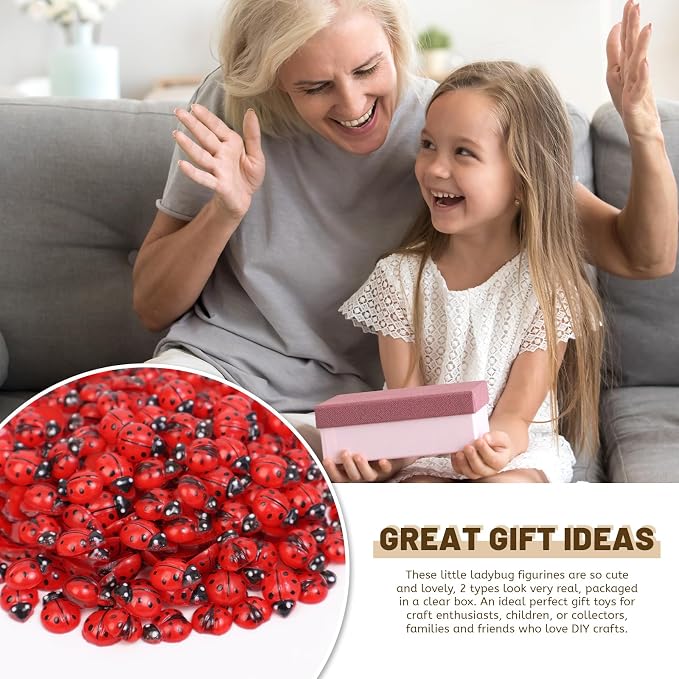 300pcs Luminous Mini Resin Ladybug Decor Tiny Ladybug for Crafts Dollhouse Miniatures Mini Resin Things Animals for Fairy Garden Micro Landscaping Home Decoration, 2 Types(0.32 * 0.4inch)