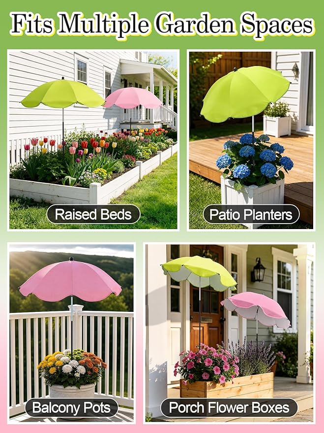 Cosweet Plant Umbrellas for Outdoor Plants with Stable 5 Prong Base & Adjustable Angle Height - 26" Larger UV-Resistant Garden Umbrella Shade, Easy Install for Raised Bed Potted Flowers