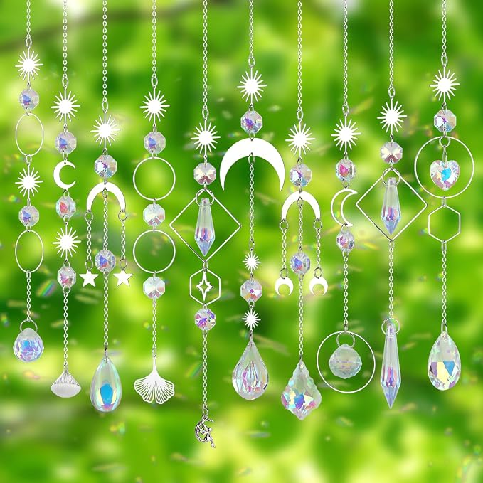 Crystal Suncatcher, 10 Pcs Colorful Sun Catchers Indoor Window Hanging | Crystals Ornaments for Home Outdoor Garden Ceiling Balcony Room Christmas Party Wedding Decorations Prism Rainbow Maker
