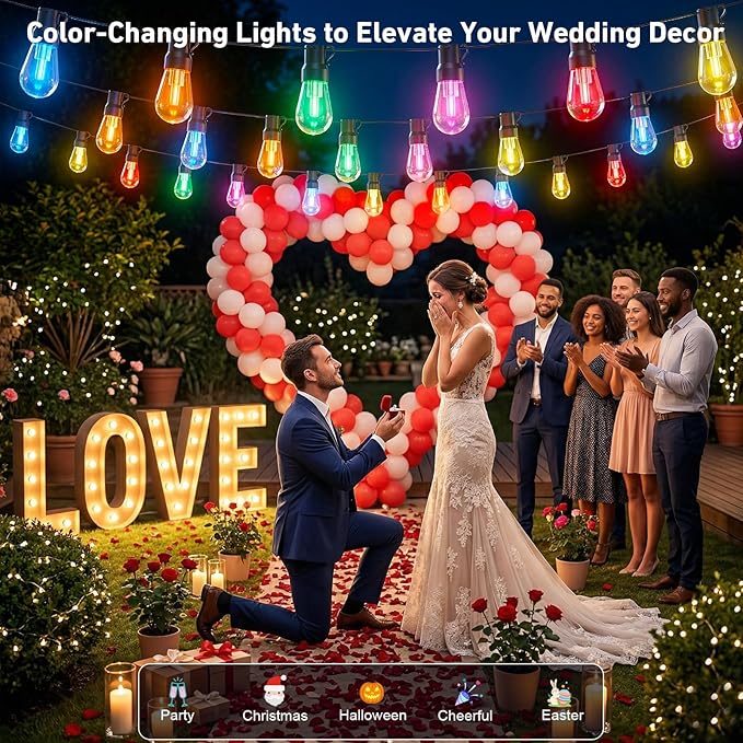 200FT RGB+IC Outdoor String Lights, IP67 Waterproof Dimmable Shatterproof Patio Bulbs with Chasing DreamColor Effect, Smart Decorative String Lights for Backyard, Garden, Balcony & Outdoor Areas