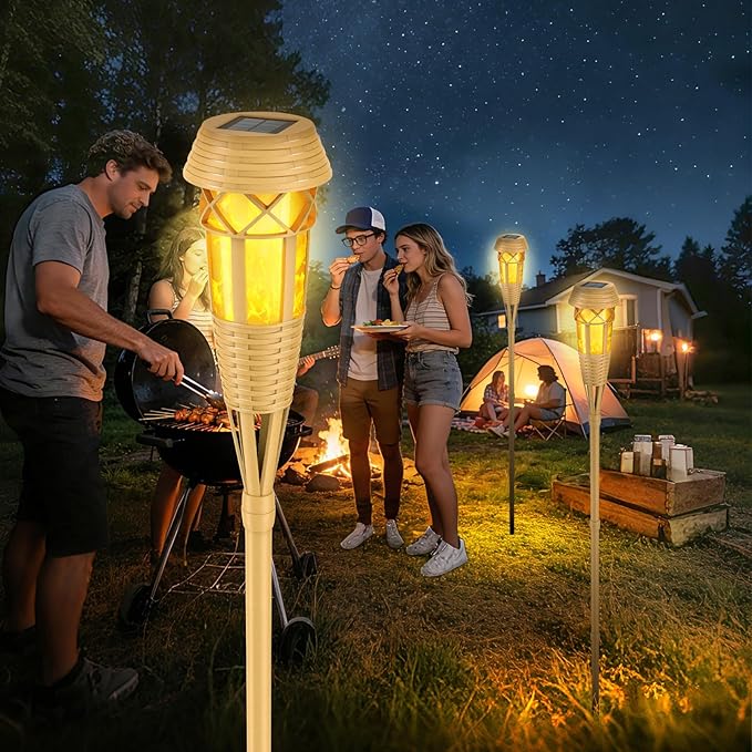 Solar Flickering Flame Torch Lights 2Pack - IP65 Waterproof Dusk to Dawn Auto On/Off, Outdoor Decorative Lights for Garden Yard