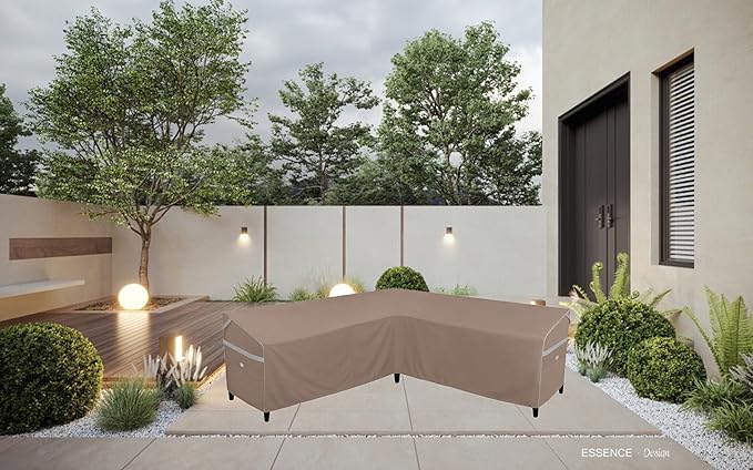 Heavy Duty Waterproof Outdoor V-Shaped Sectional Sofa Cover UV Resistant Patio Furniture Covers for 5 Seater 85" W (on Each Side) x 33" D x 31" H Brown