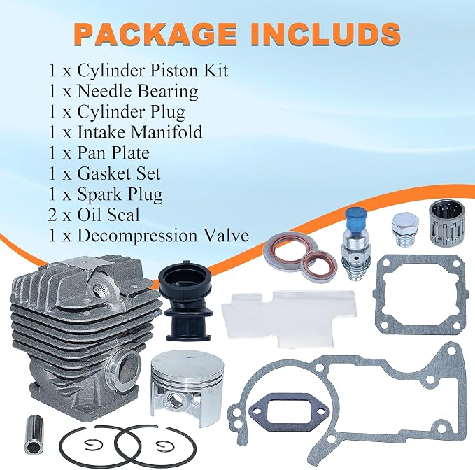 MS440 044 Cylinder Piston Kit for Stihl 044 MS 440 Magnum Chainsaw Parts, 52mm Big Bore Top End Rebuild Pop Up Kit with Gasket Set For Stihl 044 MS440 Chain Saw (12mm Piston Pin) 1128 020 1227
