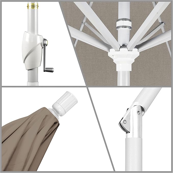 California Umbrella 9' Round Aluminum Market Umbrella, Crank Lift, Push Button Tilt, White Pole, Cilantro