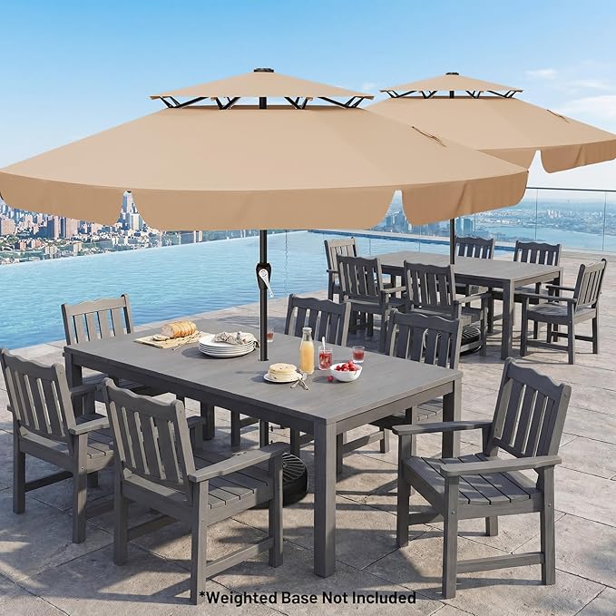 AreShark 12ft 2-Tier Patio Umbrella with Valance - Outdoor Umbrella Waterproof UV Protection, Market Table Umbrella w/ 8 Sturdy Ribs&Crank for Pool, Backyard, Garden(Beige)