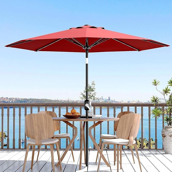 CABIHOME 10 ft Outdoor Patio Umbrella, Outdoor Table Umbrella with 8 Sturdy Ribs | Crank Lift & Push Button Tilt, Yard Umbrella, Market Umbrella for Garden Pool Deck Yard