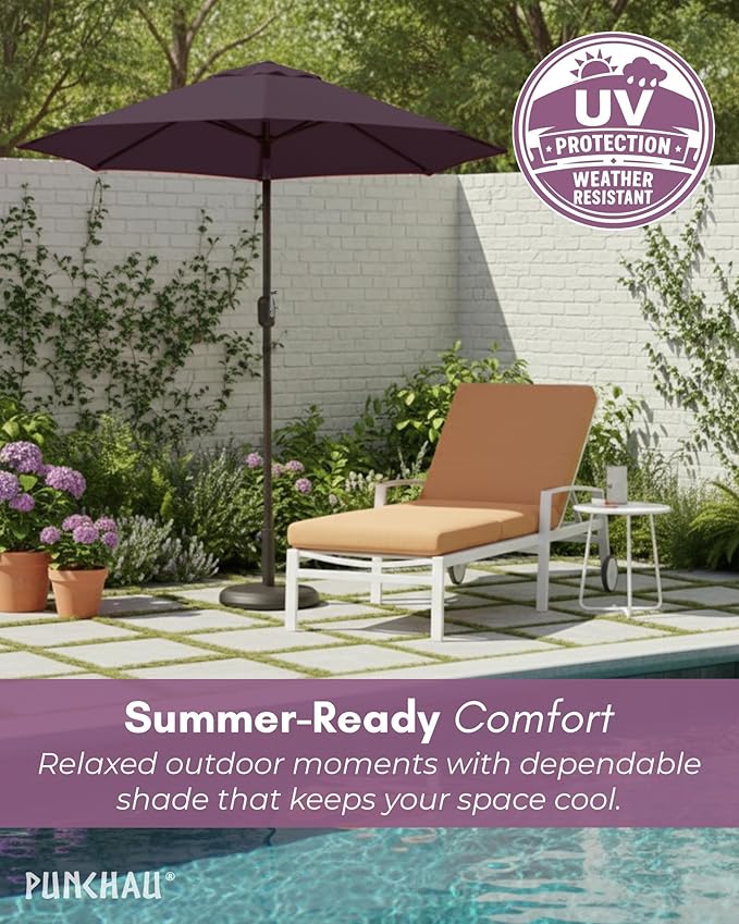 6 Ft Outdoor Patio Umbrella, Easy Open/Close Crank and Push Button Tilt Adjustment - Dark Purple Market Umbrellas