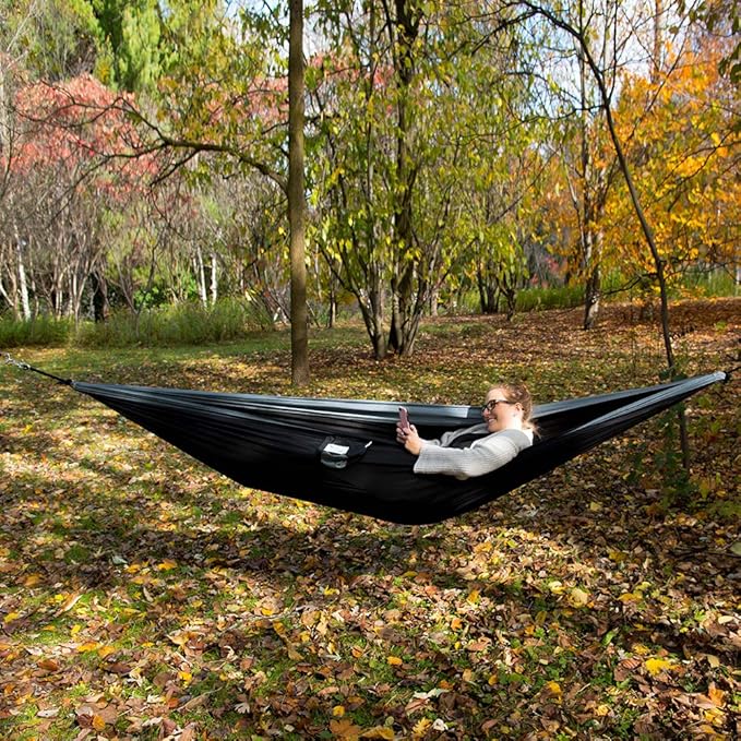 Vivere Double Parachute Camping Hammock, Includes Stuff-Sack (Black/Grey)
